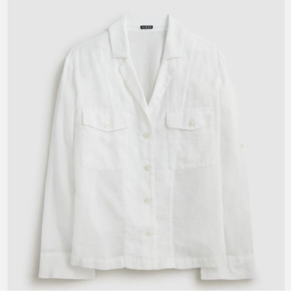 J. Crew White Camp-collar shirt in featherweight linen blend size 14 NWT - Picture 2 of 9